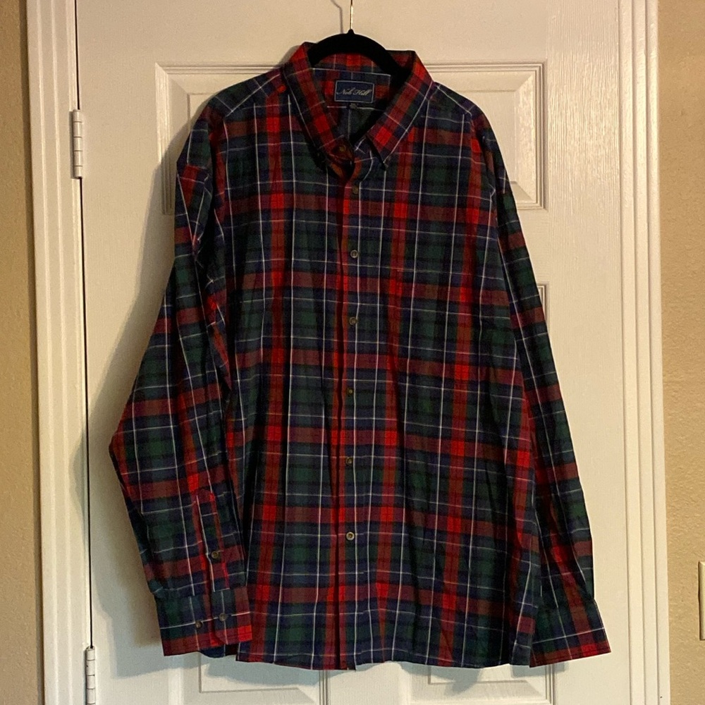 Nob Hill Men's Scotch Tartan Plaid Button Down Long Sleeve Shirt XXL